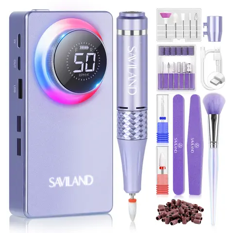 SAVILAND Electric Nail Drill Machine - Professional Rechargeable Portable Efile, 2 Ceramic & 11 Drill Bits, Fast Acrylic Gel Nail Removal, Ideal for At-Home Manicure Pedicure, Festival Gift