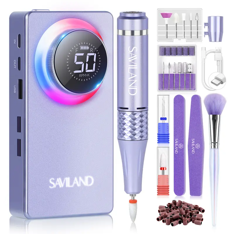 SAVILAND Electric Nail Drill Machine - Professional Rechargeable Portable Efile, 2 Ceramic & 11 Drill Bits, Fast Acrylic Gel Nail Removal, Ideal for At-Home Manicure Pedicure, Festival Gift,familyfun