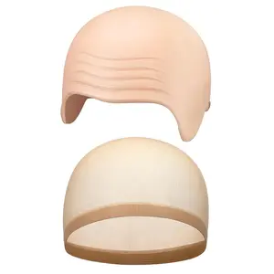 2 Pieces Halloween Bald Cap Makeup Latex Bald Head Wig Caps Bald Hat Cosplay Costume for Adults (Pink, Beige)