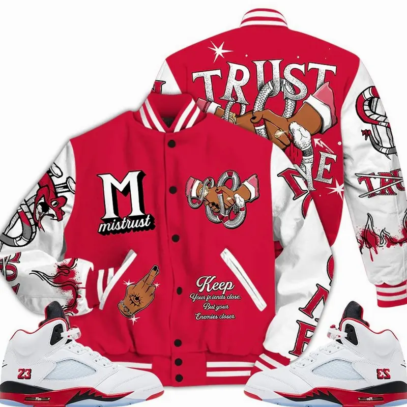 Fire Red Varsity Jacket, 2025 Fire Red Black Tongue 5s Outfit