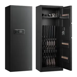 6-8 Gun Safe Long Gun Cabinet For Rifles And Pistols With Key And Password Access, Sturdy Steel Rifle Storage Cabinet, Multi-Point Locking System, Anti-Tip Design, Internal Shelving, Wall Or Floor Mounting Capability