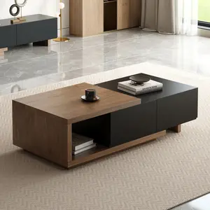Homary Quoint Walnut Extendable Coffee Table with 2 Drawers(47"-69")