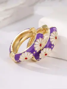 Elegant Enamel Flower Hoop Earrings, Geometric Round Design, Perfect Gift for Her, All-Season Casual Jewelry, Copper Material