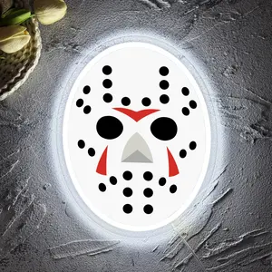 1pc Jason Voorhees neon sign UV printing neon sign Friday the 13th Neon Sign, Vintage Horror Movie Neon Light Wall Sign for Movie Theme Halloween Party Bar Decor Home Decor Light Horror Room Gifts