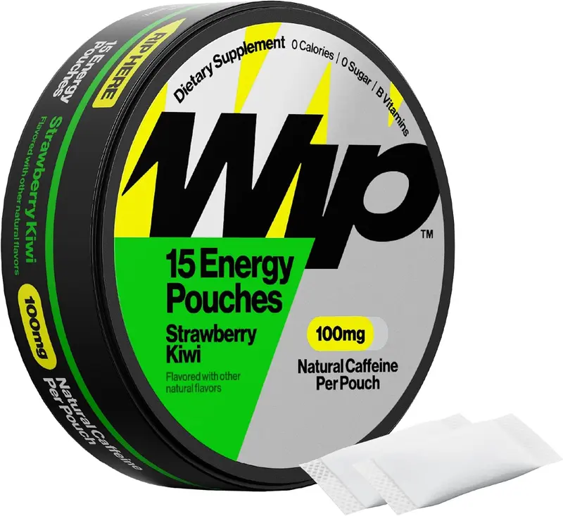 Wip Energy Pouches | 100mg Natural Caffeine | Vitamins and Minerals | Strawberry Kiwi | 15 Pouches Per Can | 1 Can