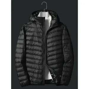 Men's Slim Hooded Winter Jacket-ultra-warm Lightweight White Duck Down Jacket With Zipper Front And Waterproof Design