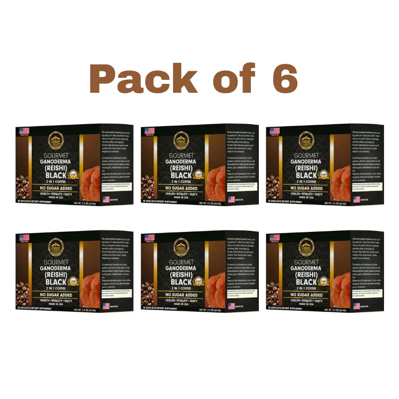Eternal Gourmet Ganoderma REISHI Black Coffee 2 in 1 Made in USA Cafe Negro con Ganoderma Eternal Beverage Nata de ganoderma Pack of 6