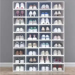 Stackable Plastic Shoe Organizer Box with Transparent Lid, Ideal Closet or Entryway Storage Solution, Space-Saving Design