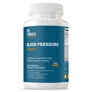 Dr. Tobias Blood Pressure Support Supplement - 90 Capsules | Includes Hawthorn, Hibiscus Flower, Olive Leaf & Garlic, Supports Normal Circulatory Health with Vitamins C, B6, B12, Niacin, Folate & Herbs.