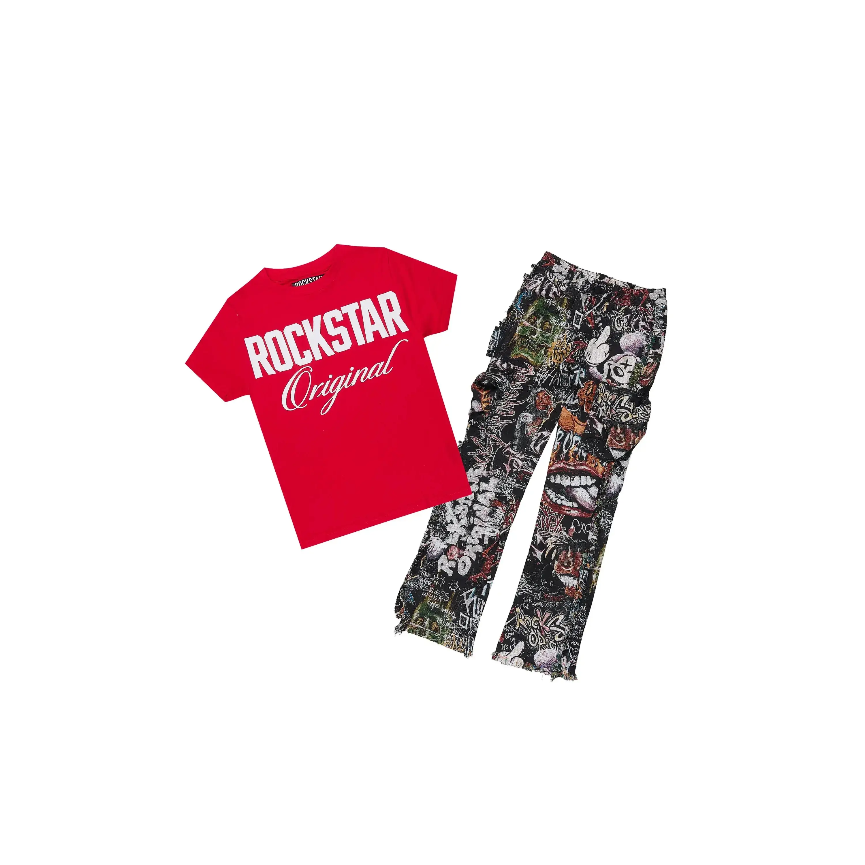 Boys Jett Red/Multi T-Shirt Stacked Jean Set