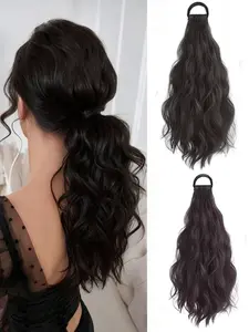Elastic Ponytail Wig, Low Bun Big Wavy Curly Braid, Natural Fluffy Slouchy Clip-In Ponytail Hair Scrunchie ,Ponytail Holders ,Hair Elastics ,Hair Rubber Bands ,Hair Rope Hair Ties, Synthetic Extensions, Synthetic Hairpieces