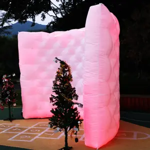 White Inflatable Photo Booth Wall with Led Lights(16 Colors Changing), Inflatable Tent(8.3x4x8.3 ft) Inner Air Blower for Parties Anniversary Events
