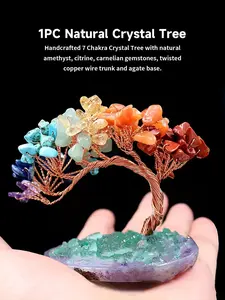 Handcrafted Natural Crystal Color Wheel Tree, Spiritual Home Decor, Agate Base, Natural Gemstone Planter, Unique Interior Ornament, Crystal Decorative Ornaments