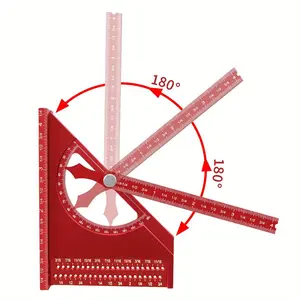 Woodworking Half-circle Square, 180 Degree Adjustable 3D Adjustable Carpentry Square Protractor, Aluminum Alloy Triangle Ruler with T-square Scribing Holes, Measuring Ruler