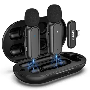 LEKATO Wireless Lavalier Microphone for Android Phone with USB-C, 2 Pack Wireless Microphone with Charging Case, 75ft Transmission Wireless Mic for Recording Video, Vlog, Interview, YouTube,Tiktok