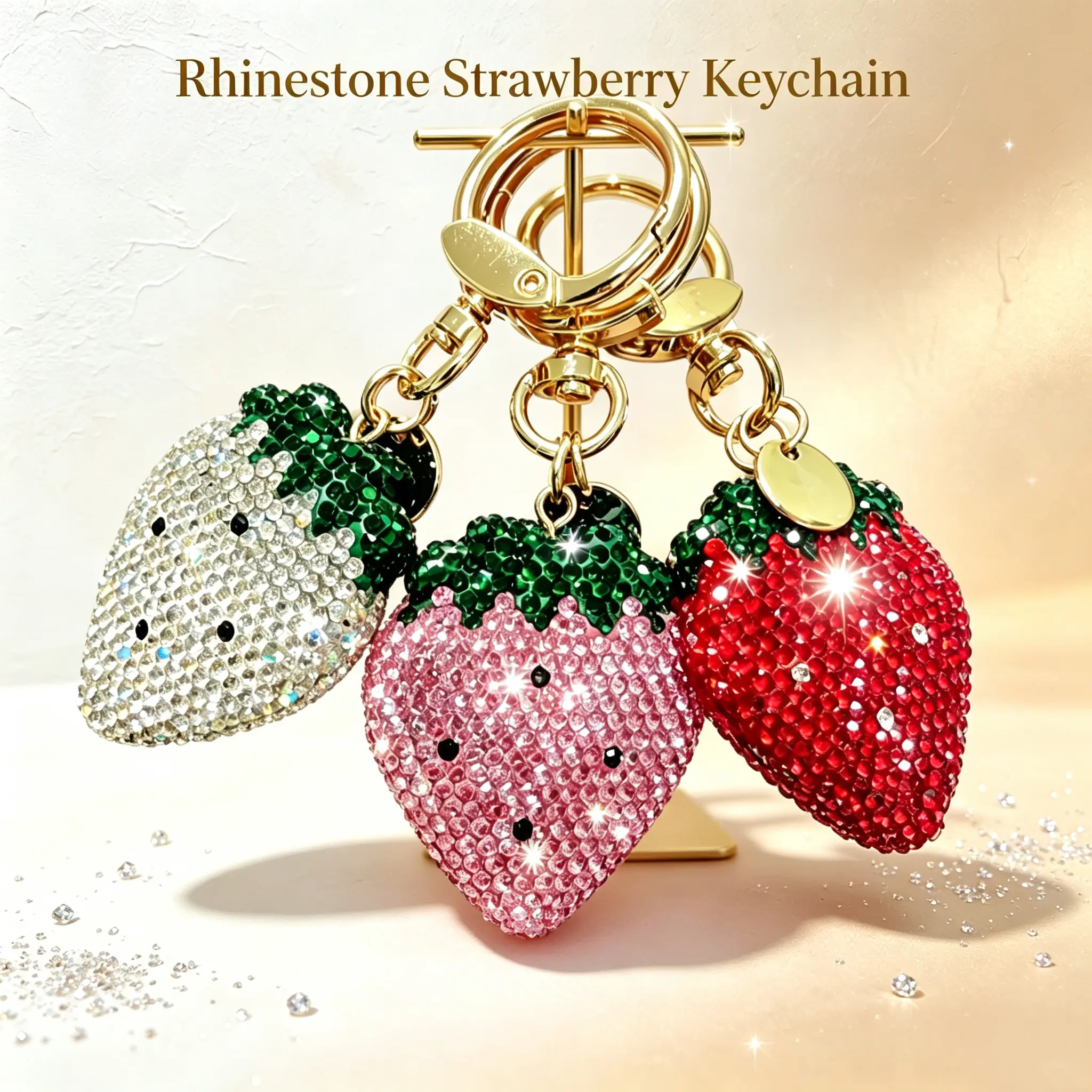 Rhinestone strawberry keychain, rhinestone fruit pendant, jubilee-themed bag decoration, sparkly bag accessory, Bling bling keychains, Aesthetic Keychain,halloween / haunted