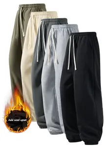 CCCMAI Men's Pocket Drawstring Winter Pants, Casual Regular Fit Plain Thermal Lined Trousers, Men's Bottoms for Winter Menswear