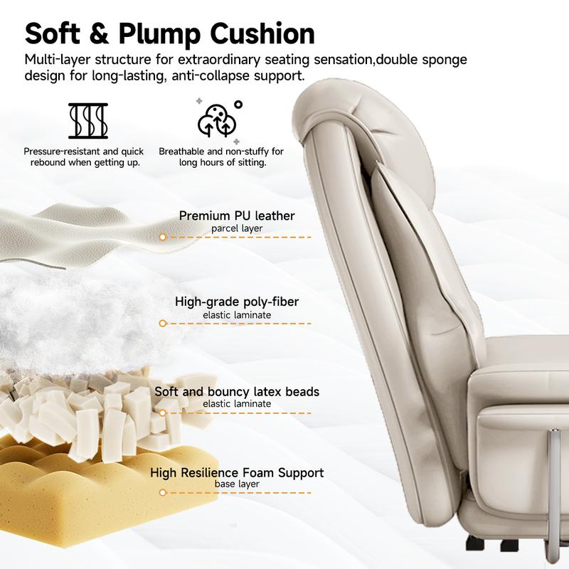 【Black Friday】Big and Tall Office Chair 550 lbs Extra Wide Leather Executive Chair with Retractable Footrest, Heavy-Duty Ergonomic Chair, Adjustable Height Computer Gaming Chairs