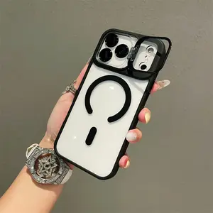 iPhone 2-Piece Tech Accessories Set - Transparent Acrylic Magnetic Casing, TPU Lens Cover, Screen Protector, Lens Stand Function, Minimalist Streamlined Design, Full Protection, Compatible with iPhone 17/16/15/14/13/12 Cellphone Handheld Devices