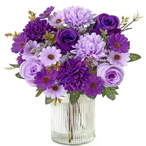 2p/4p Realistic Flower Bouquets, Violet Rose Daisy Mixed Artificial Flowers, Wedding Party Holiday Decor, Home Décor, Bride Handheld Flowers