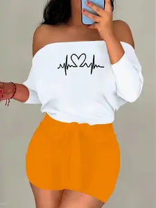 8016-A92h European and American New Style Colorblock One-Shoulder Tie Two-Piece Set, Casual All Seasons Fitted Regular Length Tops