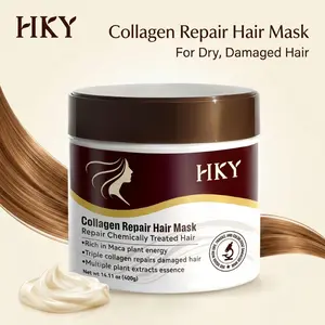 HKY Collagen Deep Repair Hair Mask, Argan Oil Deep Conditioner Treatment for Dry, Damaged, Frizzy Hair. Natural Hydrating Haircare for Color-Treated, Bleached Hair, Split Ends & Breakage. Professional Salon Quality Smoothing Frizz Control Formula (400 g)