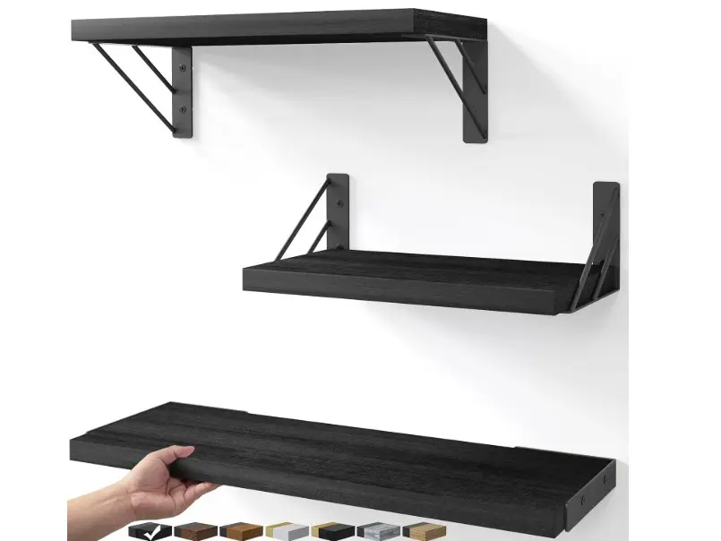 Set of 3 Wall Mounted Floating Shelves, Wood Floating Wall Shelf (Black,Set of 3) Set of 3 Wall Mounted Floating Shelves, Wood Floating Wall Shelf (Black,Set of 3)