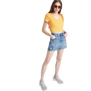 Womens Low Rise Denim Mini Skirt Wild Fable Medium Wash Patches 8 Medium Blue