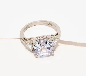 Diamonique 3-Stone Bridal Ring, Sterling Silver