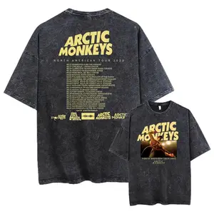 Arctic Monkeys Indie Rock Band Vintage Washed Graphic Tee Premium Heavyweight Cotton Acid Wash Retro Aesthetic Streetwear Perfect Music Fan Gift AM Album Wave Logo Detailed Band Portrait Shirt