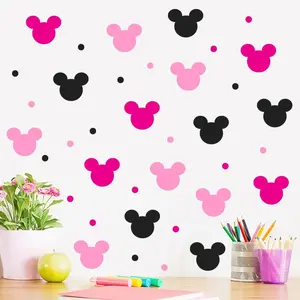 Cute Cartoon Mouse Wall Decals Self-Adhesive PVC Wall Stickers for Kids Girls Bedroom Background Decoration, Available in Pink, Black, Rose