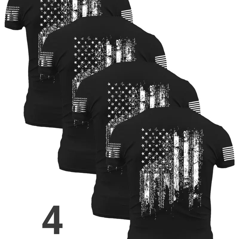 Men's Flag Print Round Neck Tee, Regular Fit Casual Short Sleeve Crew Neck T-Shirt for Summer, Men's Top for Daily Wear Clothes