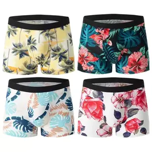 5 PCS Men's Tropical Floral Print Letter Tape Boxer Briefs Stylish Casual Comfy Breathable Underwear for Daily Wear Mens Boxer Briefs for All Seasons Boxer Shorts Mens Clothing Underwear Sets Casual Style Underwear Casual Elegant Menswear Socks boxers