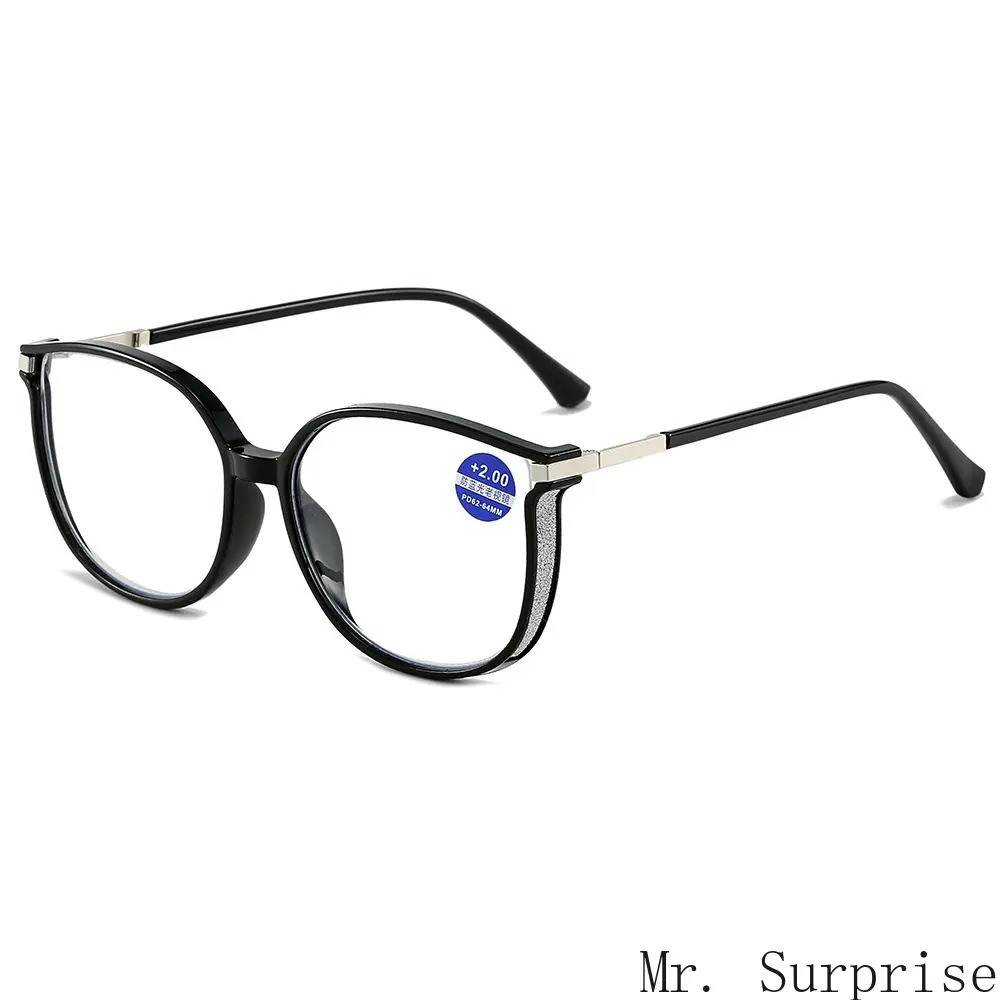 Women's New Arrival Oversized Bright Black Frame Fashion Reading Glasses - Anti-Blue Light, HD Presbyopic Lenses, Cross-Border Hot-Selling Quality Glasses, Must Have Glasses
