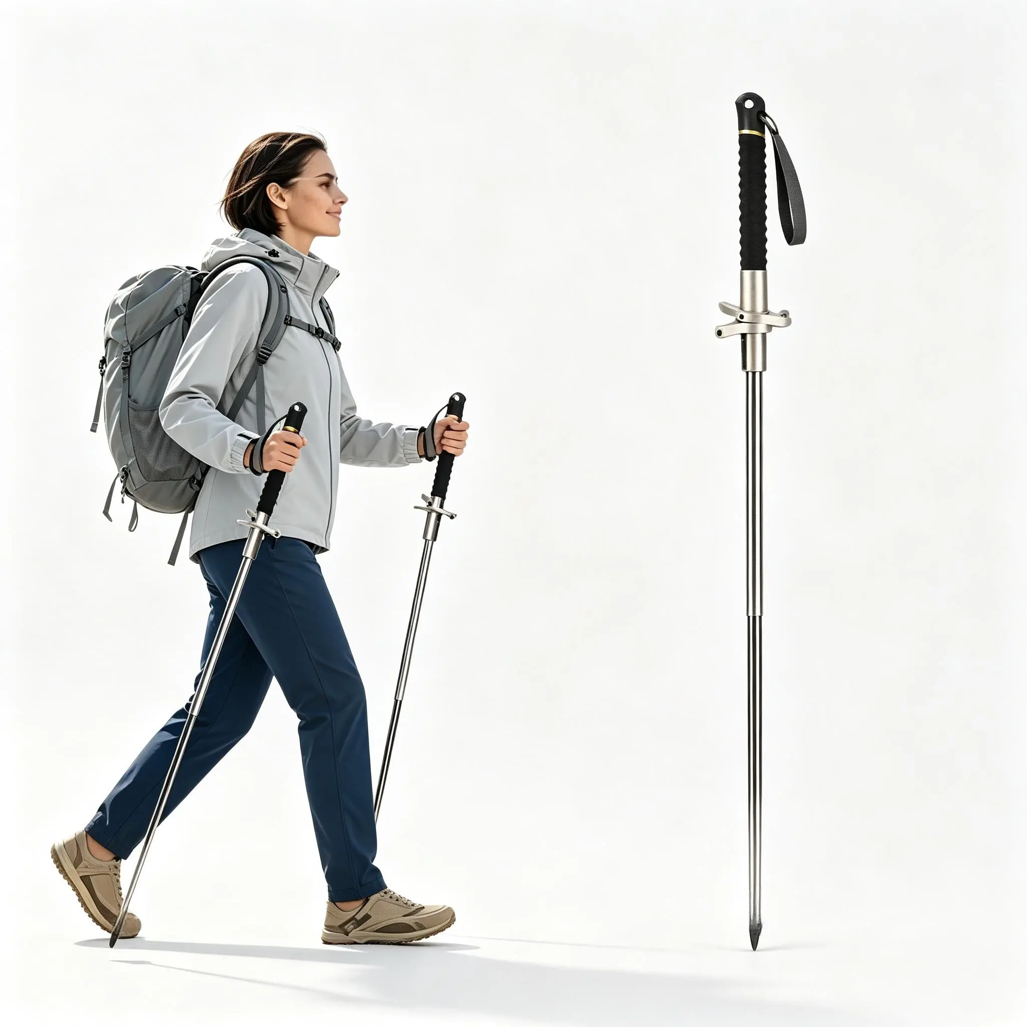 Adult Folding Hiking Poles, Heavy-Duty Alloy Steel Shaft, Swappable Straight/Cross Cross-Guard Mode, Non-Slip Handle, Retract Easily Lightweight Portable Outdoor Sticks for Camping, Hiking Trails