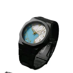 Arabic Numeral Watch with Blue Dial and Black Strap for Men and Women Unisex Design with Arabic Numerals and Clasp