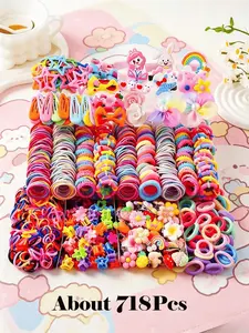 718 pieces / sets. Girls' rainbow-colored hair accessory set, featuring hundreds of hair accessory combinations, bow hair clips, cute princess hairstyle accessories, highly elastic and durable hair bands, hair strings, rabbit ear hair rings, multi-functio
