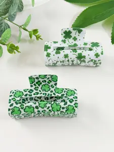 St Patrick's Day Women's Fashion Elegant Clover Print Hair Claw Clip, Ponytail Bun Hairstyle Accessory, Party Daily Use Hair Clips, Prom Mom Hair Clip Original