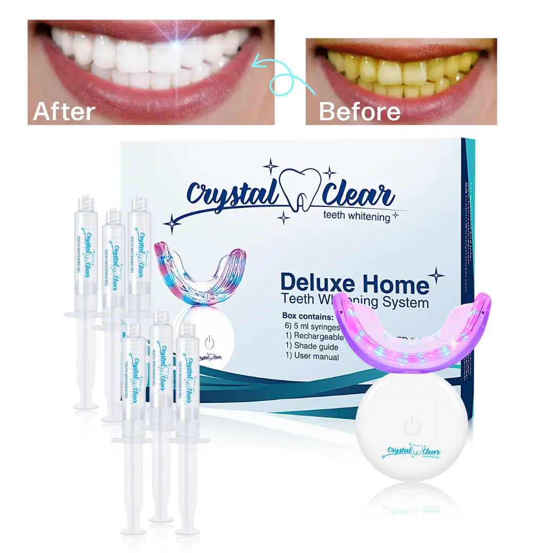 Crystal Clear Teeth Whitening Kit New Rechargeable LED Light (30 ml Gel) Made in the USA! Dentists Approved.