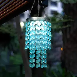 Hanging Solar  Chandelier Outdoor, 21 Modern Solar Blue  Beaded Lantern with Cool White LED S Hooks for Garden Yard Patio Gazebo Outside Decor
