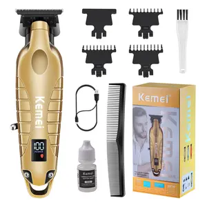 KEMEI 2293 Professional Hair Beard Trimmer for Men Grooming Tool High Power Motor Low Noise LED Display with T Blade Zero Gapped Clippers Cordless Rechargeable Orange bikini trimmer split end trimmer barber equipment