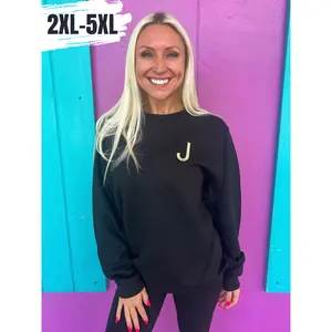 Black Embroidered Initial Sweatshirt (2XL-5XL)