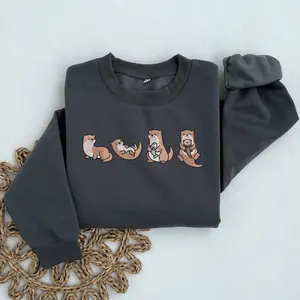 Otters Embroidered Sweatshirt, Otter Mom Sweatshirt, Sea Otter Sweater, Otter Lover Gift, Otter Shirt, Animal Sweater