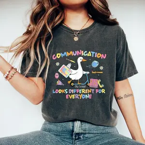 Comfort Colors Communication Looks Different For Everyone TShirt, Speech Therapy, Speech Pathologist Gift, Preppy SLP Goose Tee, Cute Therapist Tee