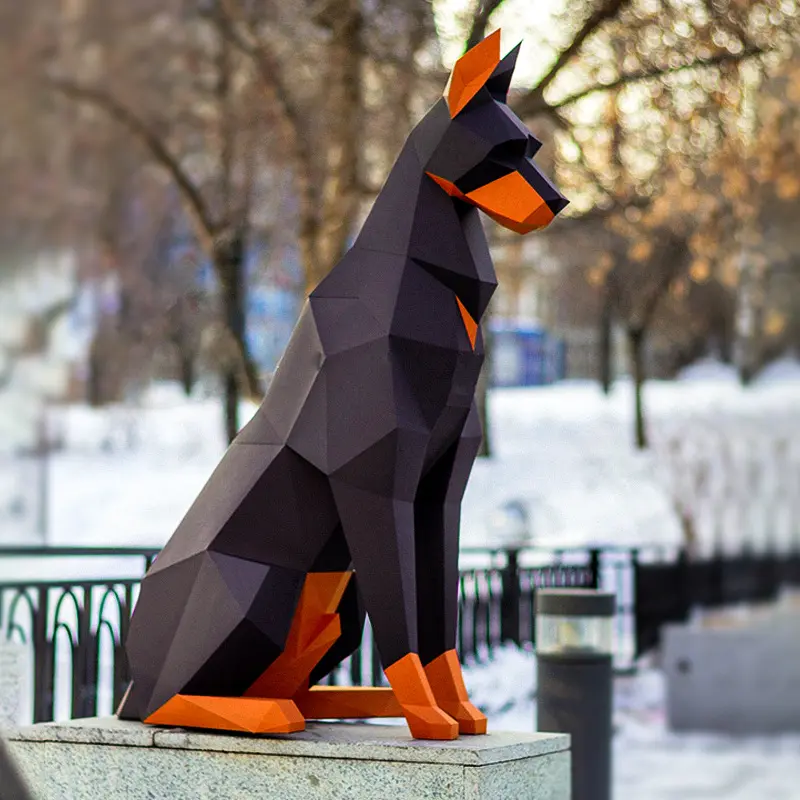 Large Size 3D DIY Doberman Paper Model Figurine, Low-Poly Foldable Papercraft Hanging Ornaments, Home Decor for Christmas, Easter Occasions, Handmade Craft