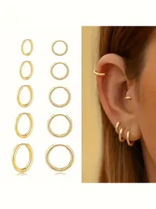 Women's Fashion Stainless Steel Hoop Earrings Set, 5 Pairs Small Circle Design, Suitable for Cartilage Helix Piercing, Thin Round Ear Rings
