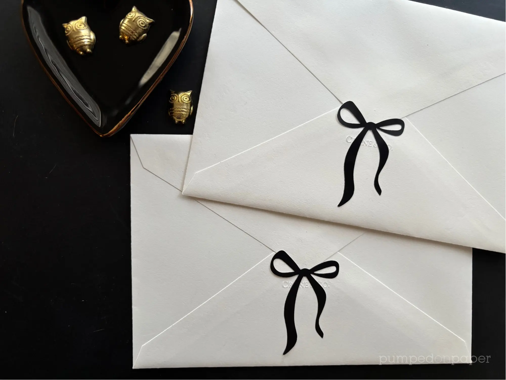 Pumped On Paper Black Bow Stickers, Chic Gothic Black Bow Stickers for Wedding Invitations, Bridal Shower Thank You Cards, Packaging, Goth Style Envelope Seals