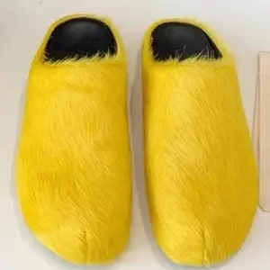 New Fluffy Slip-On Slippers Autumn Winter Thick Bottom Casual Indoor Outdoor Home Wear Walking Shoes Footwear Orange Round Toe Punk Style