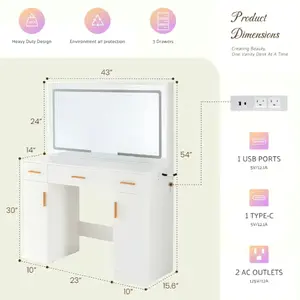 Modern Made-in-Vietnam Vanity Desk (FB-SZT3CJM-WT) for Home Office, Bedroom
