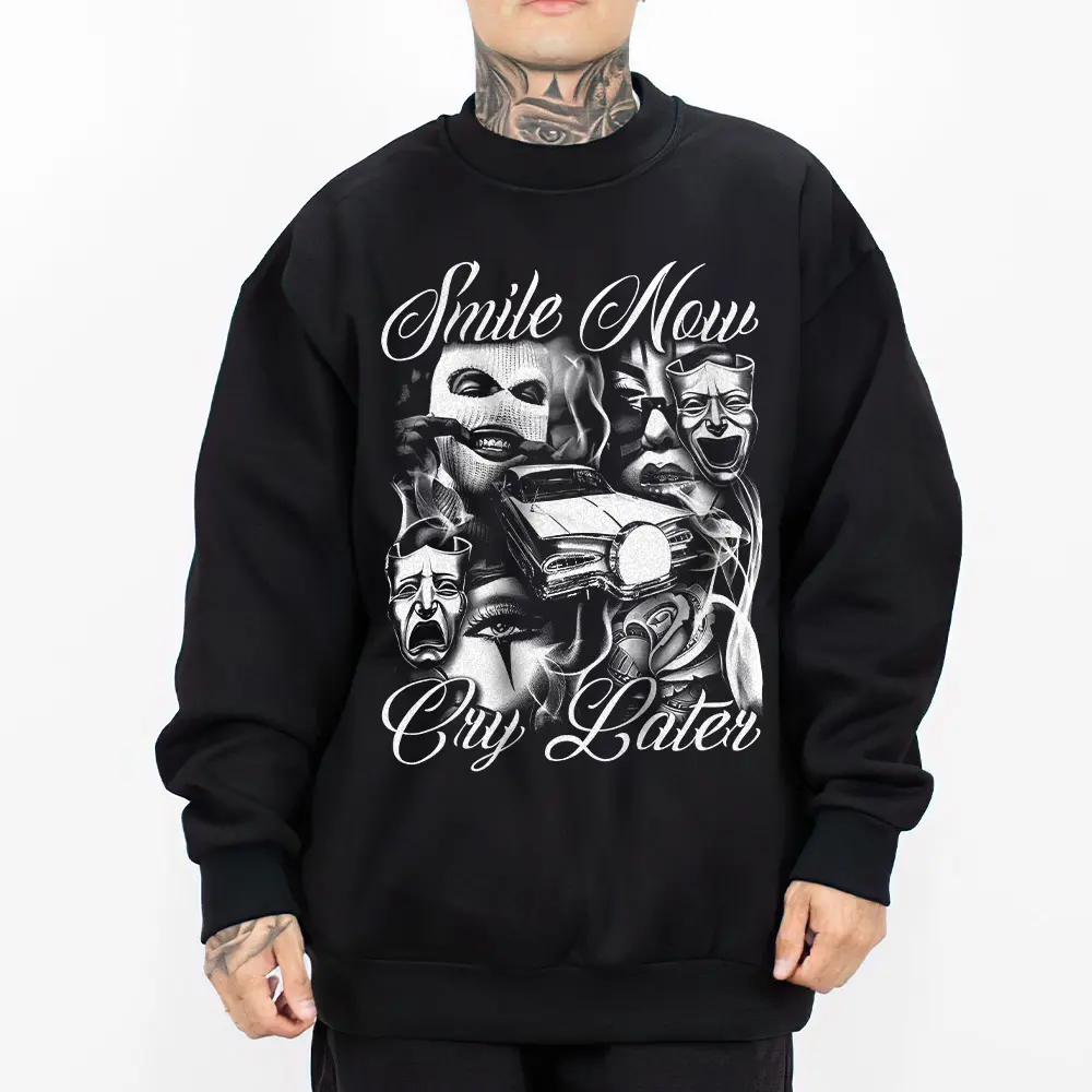 Smile Now Cry Later 15, Chicano Clothing, Cholo, Gangster clothes, Hoodies for men, Men's clothing, Streetwear, Lowrider, Graphic tee, Men gifts Fabric Sweatshirts